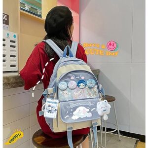 ksnyadw Cute Cool Backpack for Girls, Kawaii Cartoon Backpack with Kawaii Pins Accessories,Middle School Students Bookbag Daypack with USB Charge Port