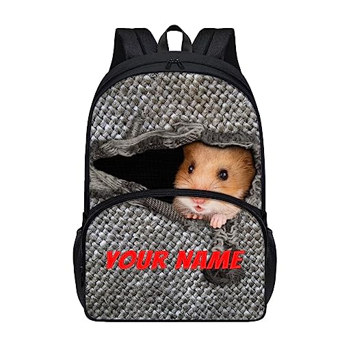 Belidome 3D Animal Hamster Backpack for School Custom Name Personalized Bookbag with Front Pockets Zipper Schoolbag for Elementary Primary Kids Cute Daypack Rucksack