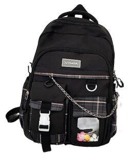 kiobrvhe kawaii backpack with cute accessories laptop backpack lightweight waterproof casual rucksack for hiking travel sports (d black)