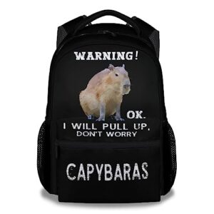 eccustomized youth capybara backpacks, 16 inches cool backpack for school, black durable bookbag for girls