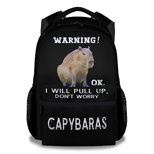 Eccustomized Youth Capybara Backpacks, 16 Inches Cool Backpack for School, Black Durable Bookbag for Girls