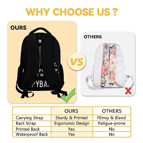 Eccustomized Youth Capybara Backpacks, 16 Inches Cool Backpack for School, Black Durable Bookbag for Girls
