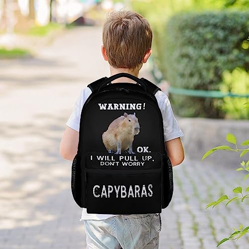 Eccustomized Youth Capybara Backpacks, 16 Inches Cool Backpack for School, Black Durable Bookbag for Girls