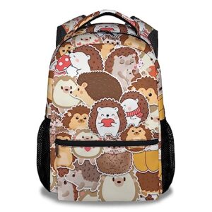 cunexttime hedgehog backpack for girls boys, 16 inch brown backpacks for school, cute lightweight durable bookbag for kids
