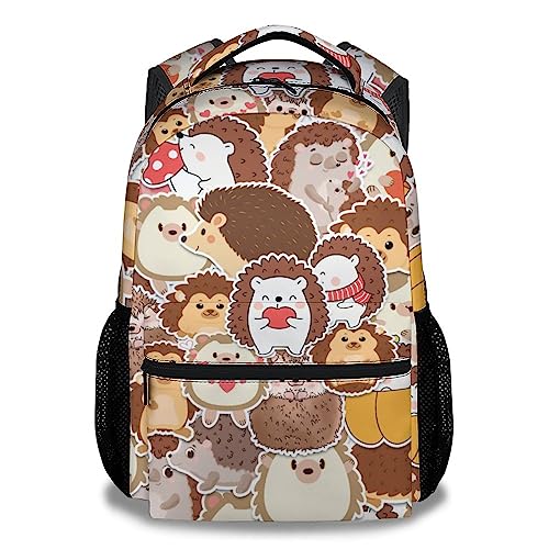 CUNEXTTIME Hedgehog Backpack for Girls Boys, 16 Inch Brown Backpacks for School, Cute Lightweight Durable Bookbag for Kids