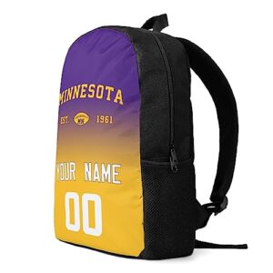 Minnesota Custom Backpack with Name and Number Backpack for Men Women Gifts