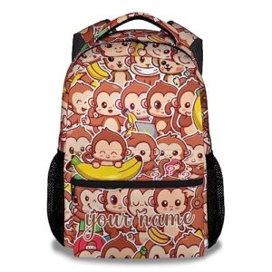 meetuhoney custom monkey backpack for girls boys, 16" cute school bookbag, cartoon large capacity laptop bag for kids students