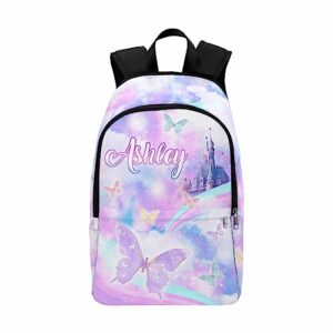 mypupsocks custom name elementary students school backpack for elementary girls boys kids purple butterfly waterproof laptop bag for school travel casual book bag