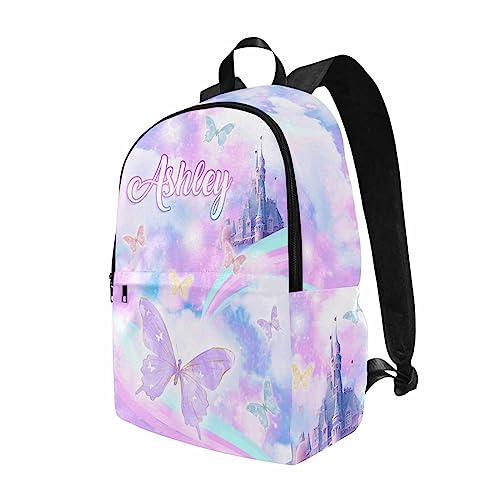 MyPupSocks Custom Name Elementary Students School Backpack for Elementary Girls Boys Kids Purple Butterfly Waterproof Laptop Bag for School Travel Casual Book Bag