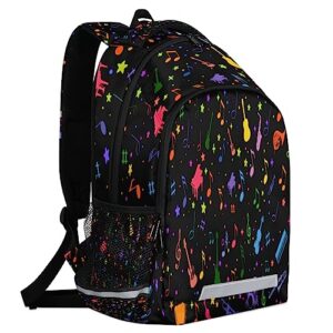 YoCosy Cute Black Colorful Music Guitar Backpack School Bookbag Laptop Purse Casual Daypack for Teen Girls Women Boys Men College Travel