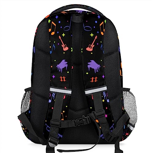 YoCosy Cute Black Colorful Music Guitar Backpack School Bookbag Laptop Purse Casual Daypack for Teen Girls Women Boys Men College Travel