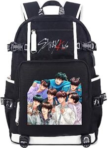justgogo kpop stray kids backpack hyunjin felix school bag daypack laptop bag with usb charging port 5