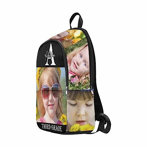 InterestPrint Personalized School Backpack with Name, Custom 6 Pictures Grade Backpack Customized Shoulder Bag Casual Daypack Bag for Girls Boys Daughter Son