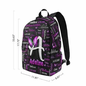 MyPupSocks Personalized School Backpack for Daughter from Mom, Custom Purple Initial Name Casual Daypacks Customized Travel Book Bag with Name Knapsack Schoolbag for Teens Boys Girls College