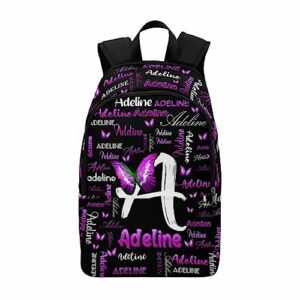 MyPupSocks Personalized School Backpack for Daughter from Mom, Custom Purple Initial Name Casual Daypacks Customized Travel Book Bag with Name Knapsack Schoolbag for Teens Boys Girls College