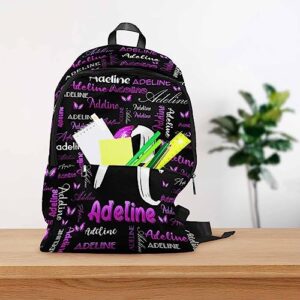 MyPupSocks Personalized School Backpack for Daughter from Mom, Custom Purple Initial Name Casual Daypacks Customized Travel Book Bag with Name Knapsack Schoolbag for Teens Boys Girls College