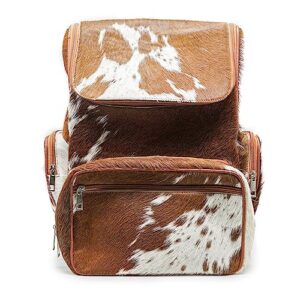 cowhide print fur leather diaper backpack rucksack casual daypacks brown & white