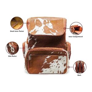 Cowhide Print Fur Leather Diaper Backpack Rucksack Casual Daypacks Brown & White