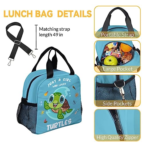 KAXVZER Sea Turtle Girls Backpack with Lunch Box Set - 3 in 1 School Backpacks Matching Combo - Cute Blue Bookbag and Pencil Case Bundle