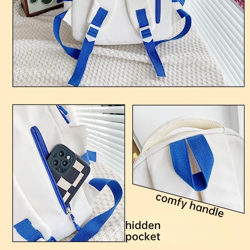 VTTDB Kawaii Backpack with Cute Accessories Casual Daypack Large Travel Rucksack Laptop Lightweight Bookbag for Women (blue+white)