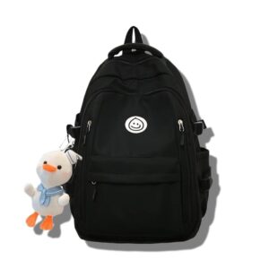 zumled kawaii backpack with cute accessories lightweight bookbags laptop bag waterproof casual travel daypacks (black)