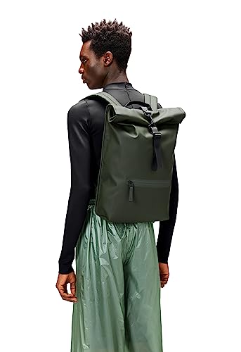 RAINS Rolltop Rucksack -Backpack - Waterproof Backpack for Women and Men - Rucksack for Travel and Work (Green)