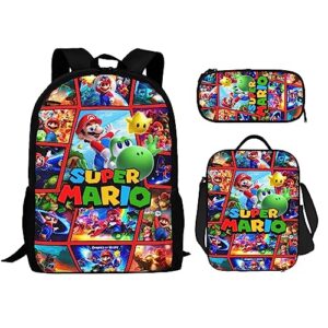 rouya backpacks sets cartoon laptop backpack 3 piece for girls boys teens schoolbag set with lunch box and pencil bag