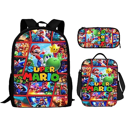 Rouya Backpacks Sets Cartoon Laptop Backpack 3 piece for Girls Boys Teens Schoolbag Set with Lunch Box and Pencil Bag