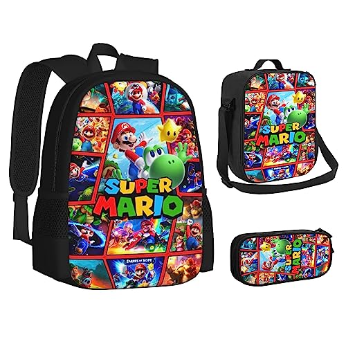 Rouya Backpacks Sets Cartoon Laptop Backpack 3 piece for Girls Boys Teens Schoolbag Set with Lunch Box and Pencil Bag