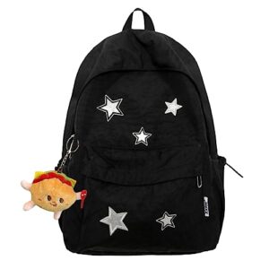 srdmuph kawaii backpack with cute accessories pendant travel casual daypack lightweight laptop bags outdoor women (black)