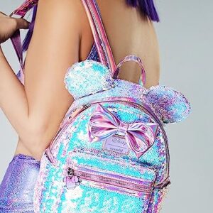 Loungefly X LASR Exclusive Disney Planet Minnie UV Reactive Pink Iridescent Sequin Mini Backpack Fashion Cosplay Disneybound Cute Backpack