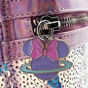 Loungefly X LASR Exclusive Disney Planet Minnie UV Reactive Pink Iridescent Sequin Mini Backpack Fashion Cosplay Disneybound Cute Backpack