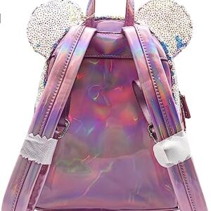 Loungefly X LASR Exclusive Disney Planet Minnie UV Reactive Pink Iridescent Sequin Mini Backpack Fashion Cosplay Disneybound Cute Backpack