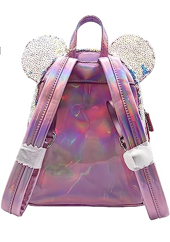 Loungefly X LASR Exclusive Disney Planet Minnie UV Reactive Pink Iridescent Sequin Mini Backpack Fashion Cosplay Disneybound Cute Backpack