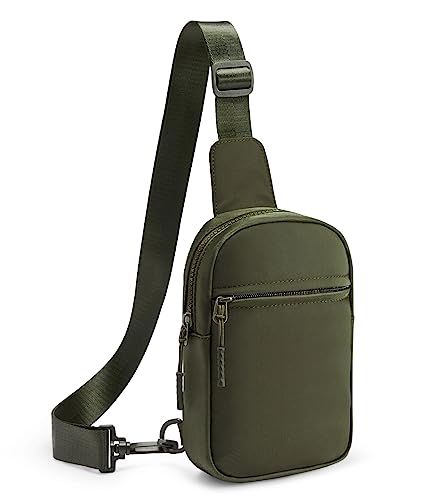 CHOLISS [Beige+Green] Small Sling Bag for Women and Men, Crossbody Bags Trendy with Extended Strap, Lightweight Chest Bag