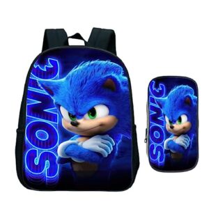 uglyaf anime super hedgehog boys and girls adjustable backpack and pencil case two piece set 16 inches
