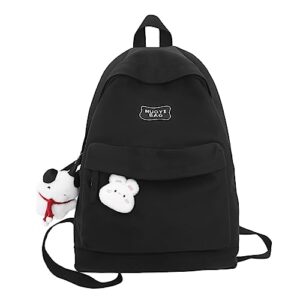 srdmuph kawaii backpack with cute accessories pendant travel casual daypack women laptop bags outdoor lightweight (black)