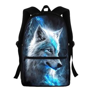 gludear kids school backpack girls boys student cool galaxy wolf print book bag soft comfy daypack,lighting wolf