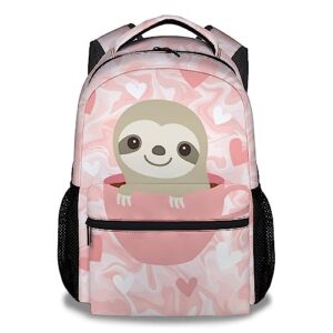 cuspcod sloth backpack for girls boys, 16 inch pink backpacks for school, cute, adjustable straps, durable, lightweight, large capacity bookbag for kids