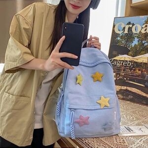 JHTPSLR Preppy Backpack Y2K Aesthetic Backpack Colorful Stars Backpack Cute Aesthetic Backpack Laptop Backpack Casual Daypack (Blue)