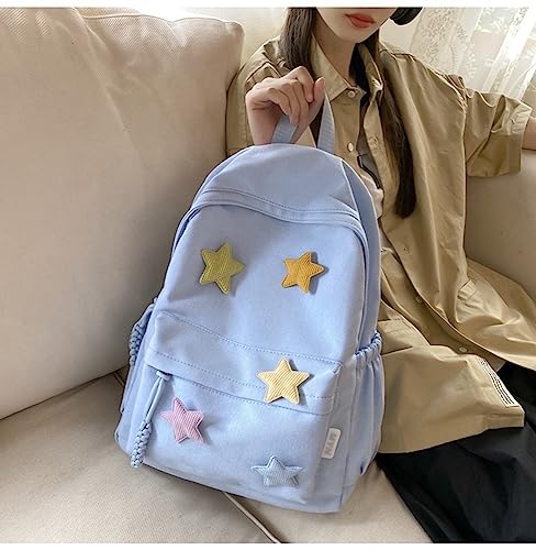 JHTPSLR Preppy Backpack Y2K Aesthetic Backpack Colorful Stars Backpack Cute Aesthetic Backpack Laptop Backpack Casual Daypack (Blue)