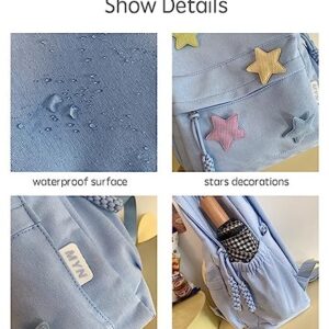 JHTPSLR Preppy Backpack Y2K Aesthetic Backpack Colorful Stars Backpack Cute Aesthetic Backpack Laptop Backpack Casual Daypack (Blue)