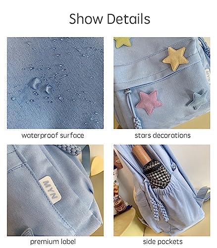 JHTPSLR Preppy Backpack Y2K Aesthetic Backpack Colorful Stars Backpack Cute Aesthetic Backpack Laptop Backpack Casual Daypack (Blue)