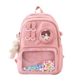 kawaii backpack with cute accessories large capacity spring summer rucksack for women aesthetic trendy casual daypack (pink)