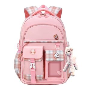 lik epoch pink backpack kawaii backpack with cute pin accessories plush pendant,16 inch aesthetic personalized breathable backpack with reflective design