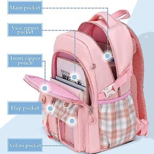 LIK EPOCH Pink Backpack Kawaii Backpack with Cute Pin Accessories Plush Pendant,16 Inch Aesthetic Personalized Breathable Backpack with Reflective Design