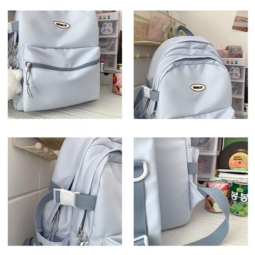 VTTDB Kawaii Backpack with Cute Accessories Casual Aesthetic Daypack Simple Laptop Bag Waterproof Travel Rucksack for Women (blue)