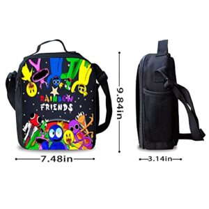 Ksyzaif Cartoon Backpack 3 Piece Set Anime Rainbow Laptop Bags for Unisex Fashion Daypack with Lunch Box Pencil Case Casual Travel 17In