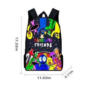 Ksyzaif Cartoon Backpack 3 Piece Set Anime Rainbow Laptop Bags for Unisex Fashion Daypack with Lunch Box Pencil Case Casual Travel 17In