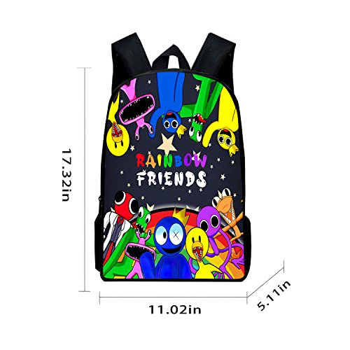 Ksyzaif Cartoon Backpack 3 Piece Set Anime Rainbow Laptop Bags for Unisex Fashion Daypack with Lunch Box Pencil Case Casual Travel 17In